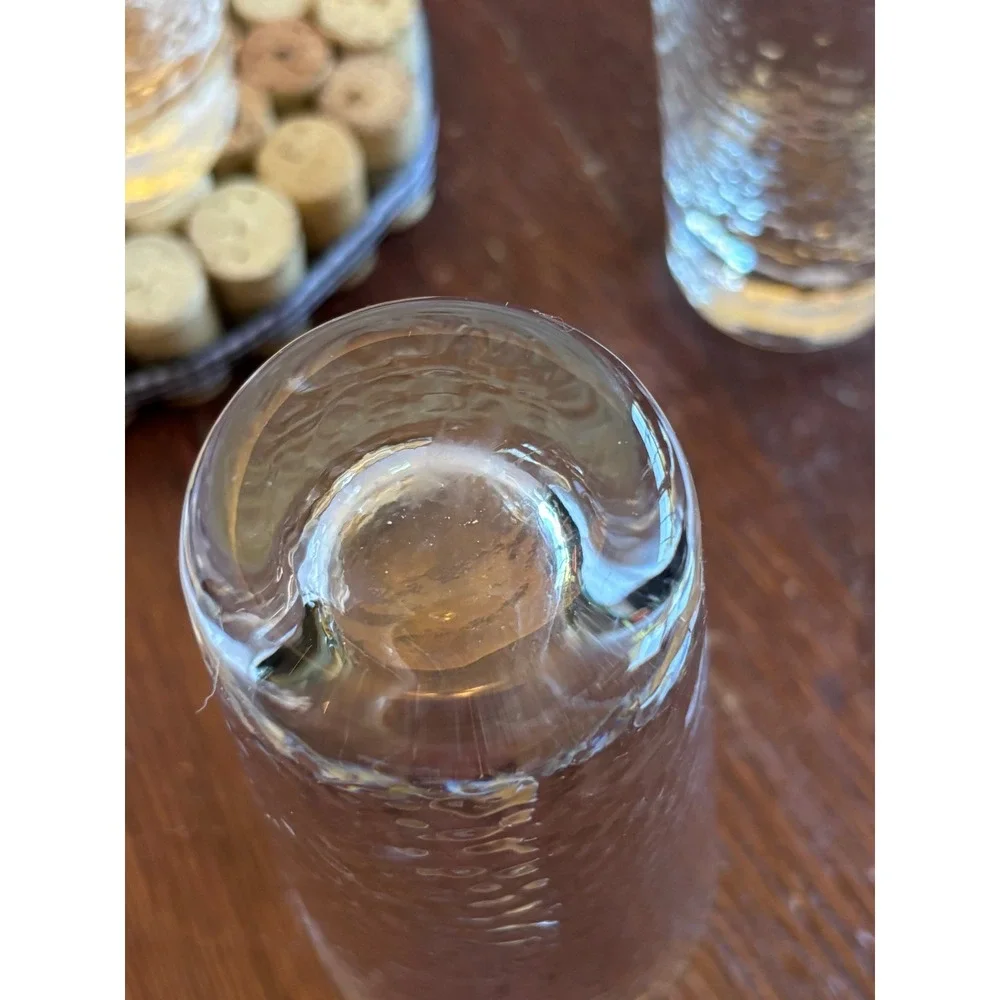 Set 4 Hammered Texture Clear Glass Highball Tumblers 6.25 Inch Iced Tea Glasses